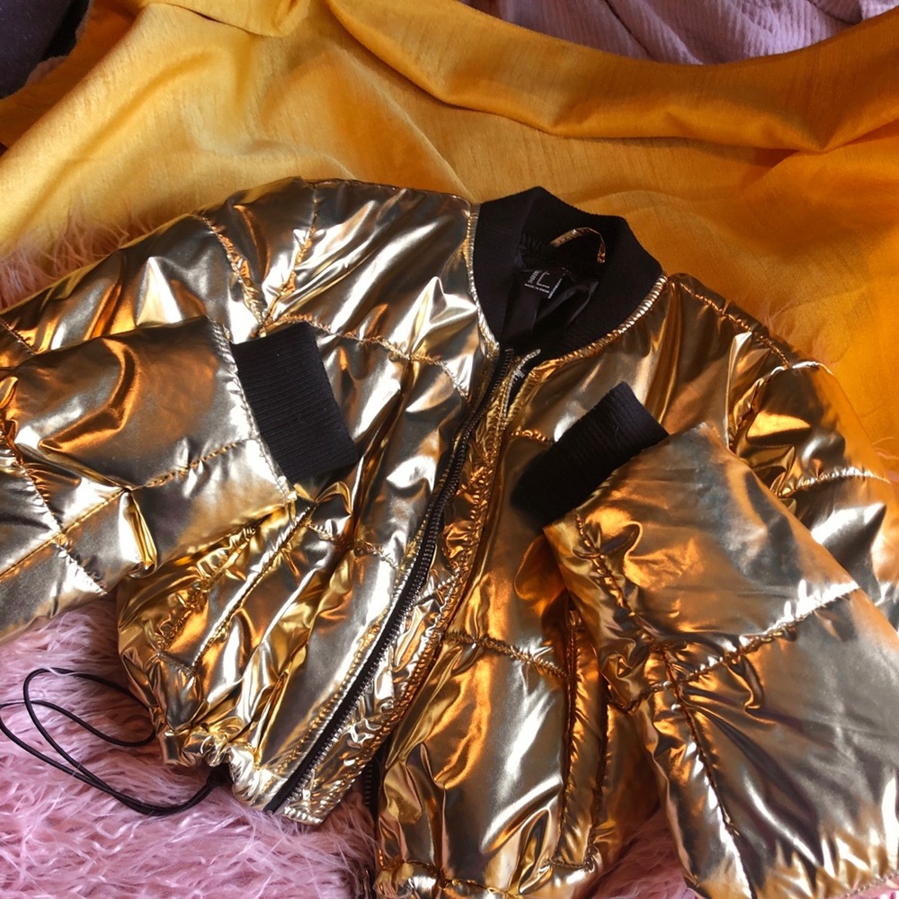 Gold Puffy Crop-Top Jacket